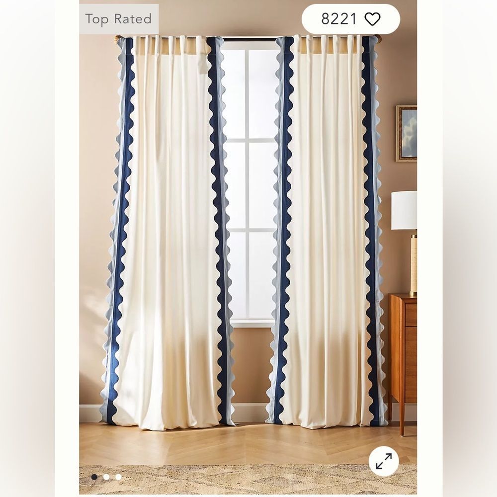 Maeve Scalloped Cotton Curtain by Anthropologie Color: Navy 96" X 50"